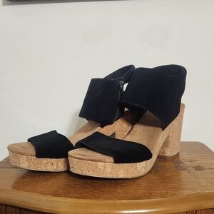 Toms Black Suede Wedge Sandals
